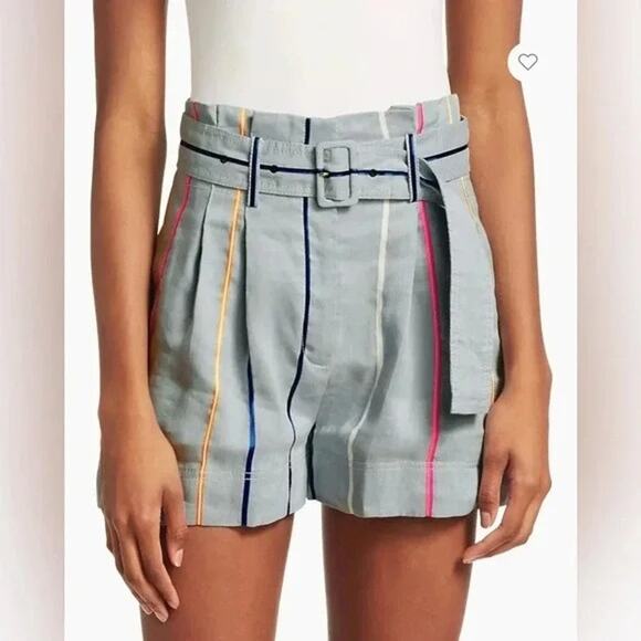 Derek Lam 10 Crosby Womens High-Rise Rainbow Stripe Belted Shorts Size 2